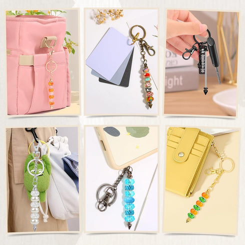 18Pcs Beadable Keychain Bar Bulk, Colorful Plating Alloy Beaded Keychain, Blank Keychain Making Supplies DIY...